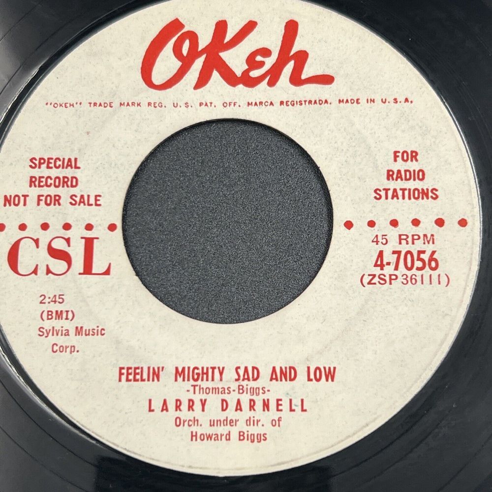 Larry Darnell Feelin' Mighty Sad & Low/My Love For You PROMO 45 Vinyl 4-7056